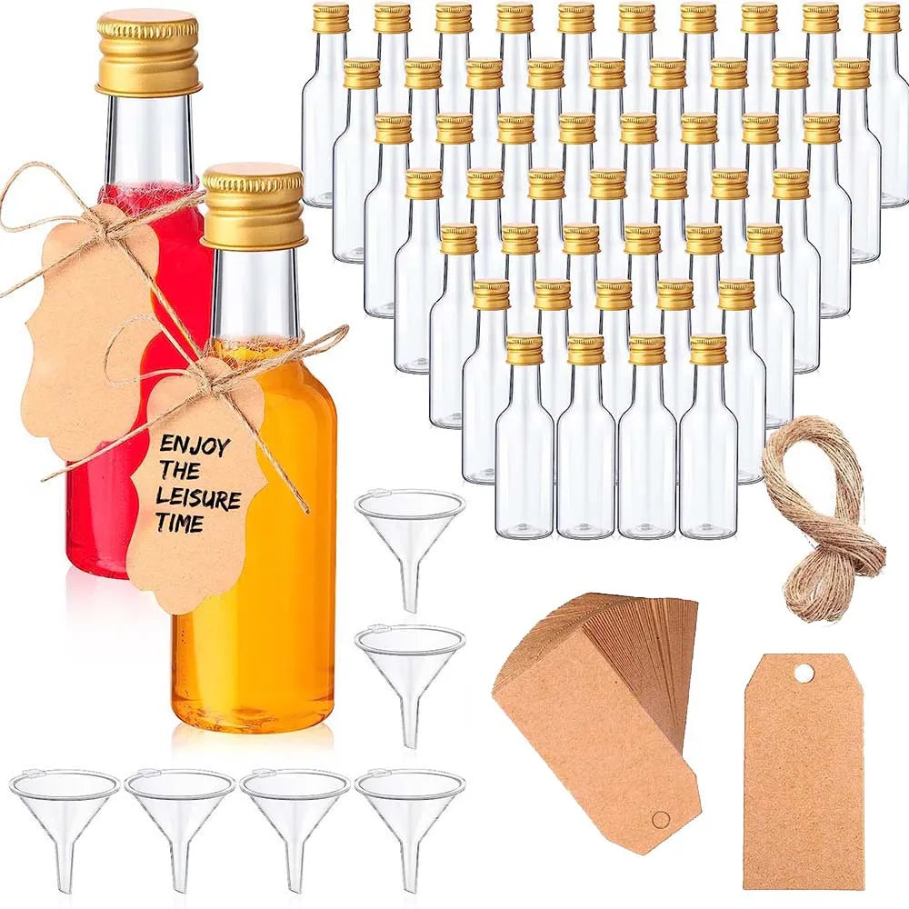 100pcs 50ml Mini Schnaps flaschen wieder verwendbare Plastik leere Alkohol Schnaps flasche für Wodka Champagner Whisky für Hochzeits feier