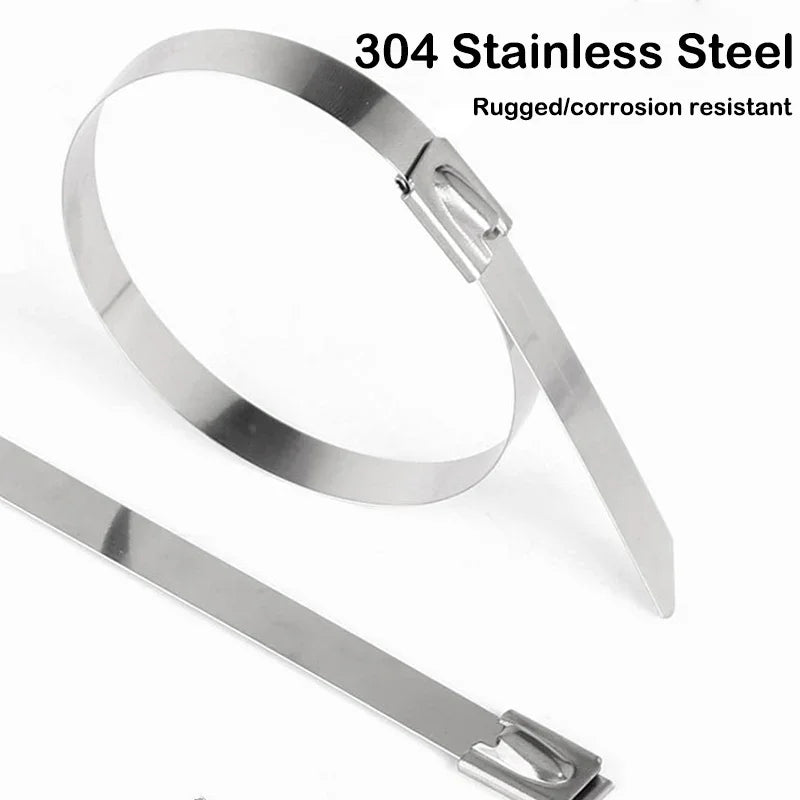 100 Stück 304 # Edelstahl-Kabelbinder Hochbelastbare Selbstverriegelnde Kabelbinder Mehrzweck-Metall-Auspuff-Umwicklung Verriegelungsbinder