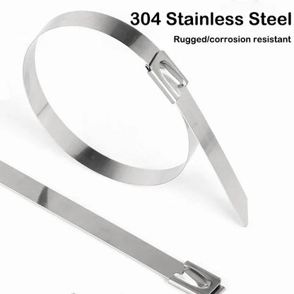 100 Stück 304 # Edelstahl-Kabelbinder Hochbelastbare Selbstverriegelnde Kabelbinder Mehrzweck-Metall-Auspuff-Umwicklung Verriegelungsbinder