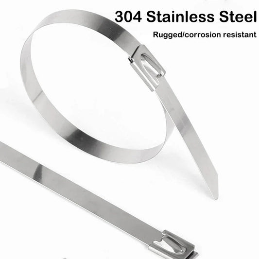 100 Stück 304 # Edelstahl-Kabelbinder Hochbelastbare Selbstverriegelnde Kabelbinder Mehrzweck-Metall-Auspuff-Umwicklung Verriegelungsbinder