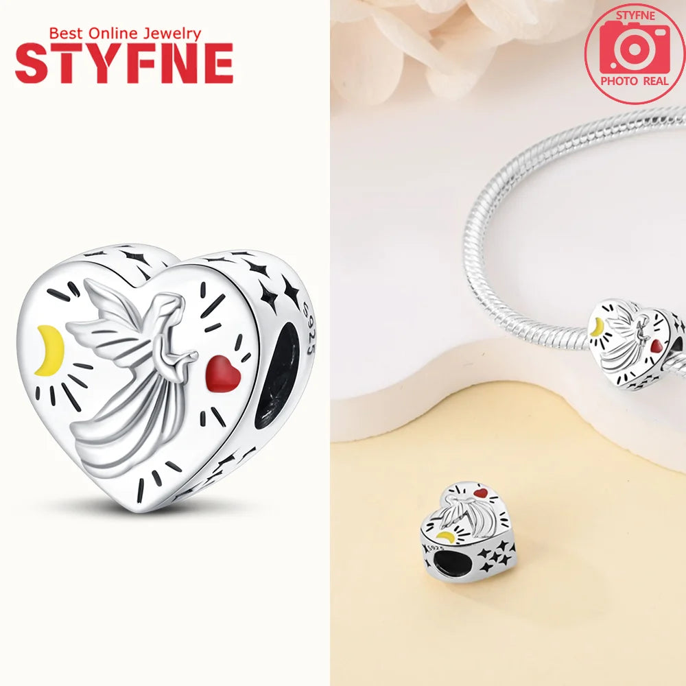 Neue Silber 925 Engel Skulptur Charms Herz Perlen Fit Original Armband für Frauen Schmuck Party Perlen DIY Edlen Schmuck Geschenke