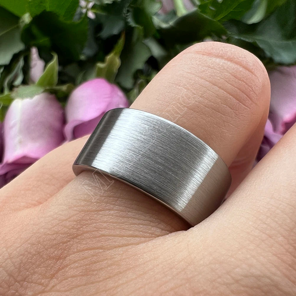 MenBand 10 mm 12 mm großer Herrenring, schwarzer Wolfram-Ehering, flaches Band und gebürstete Oberfläche, bequeme Passform