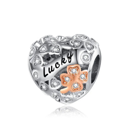 Glücksbringer aus 925er-Sterlingsilber mit vierblättrigem Kleeblatt, Hufeisenkrabbe, Marienkäfer-Zahlen-Charm, passend für DIY-Armbänder, Halsketten, Gesundheit, Glücksgeschenke