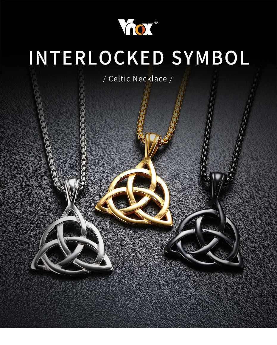 Vnox Wikinger-Halsketten mit keltischem Knoten für Herren, Edelstahl, Dreifachknoten-Anhänger, lässiger Herrenschmuck mit 61 cm Box-Kette
