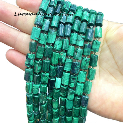 8x12mm Naturstein Grüner Malachit Unregelmäßiger Zylinder Lose Distanzperlen für Schmuckherstellung Diy Armband Charms Zubehör