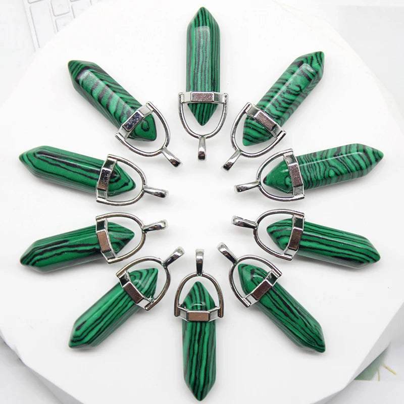 24 stücke Natürliche Stein Achate Quarz Kristall Anhänger Für Halskette Charme Fluorit Sechseckigen Anhänger DIY Schmuck Machen Zubehör