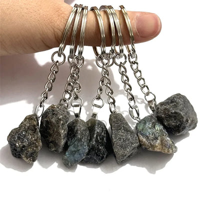 20 stücke Natürliche Raue Rohstein Kristall Quarz Schlüsselbund Frauen Männer Handtasche Hangle Auto Schlüssel Halter Raw Mineral Stein Schlüsselring schmuck