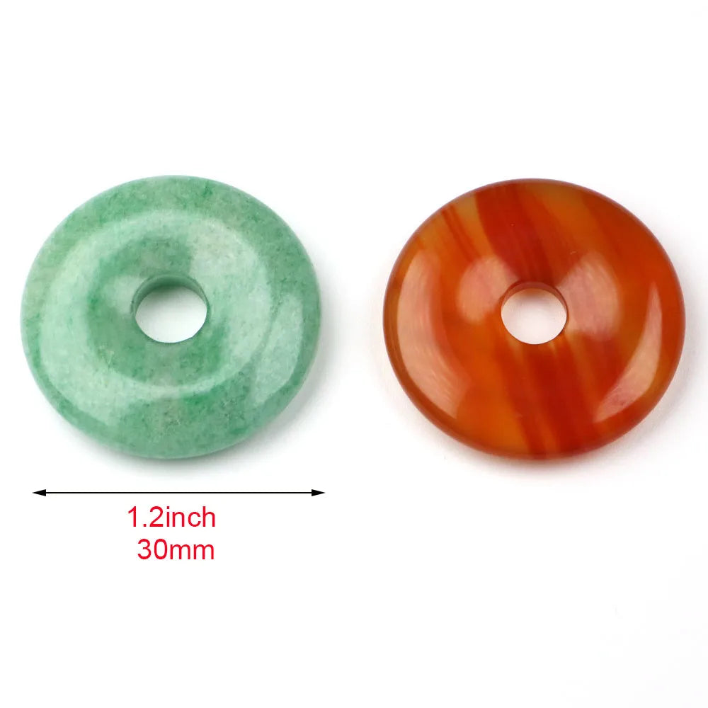 30 mm Donut-Naturstein, Heilkristall, Amethyst, Amazonit, Achat, Quarz, Edelstein für Kunsthandwerk, Zubehör, Glücksgeschenke