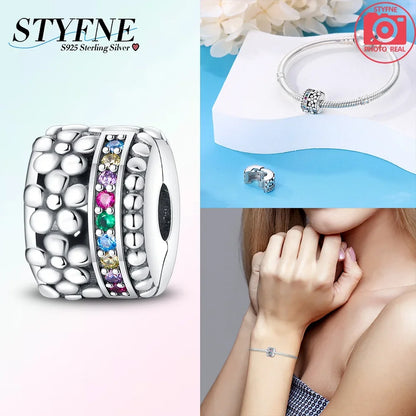 925er Silber eingelegte Zirkoniumblumen, vierblättriges Kleeblatt, Federn, Liebesbox-Clip, Charms, Abstandsperlen, passend für Armbänder, DIY-Schmuckmarkierung