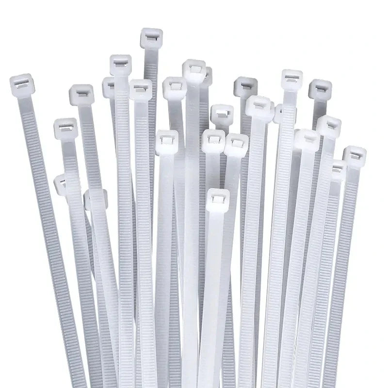250/500/1000 Stück selbstsichernde weiße schwarze Kunststoff-Nylon-Kabelbinder, Befestigungsring, Nylon-Klemmband mit Schloss, 3 x 100, 4 x 300 mm