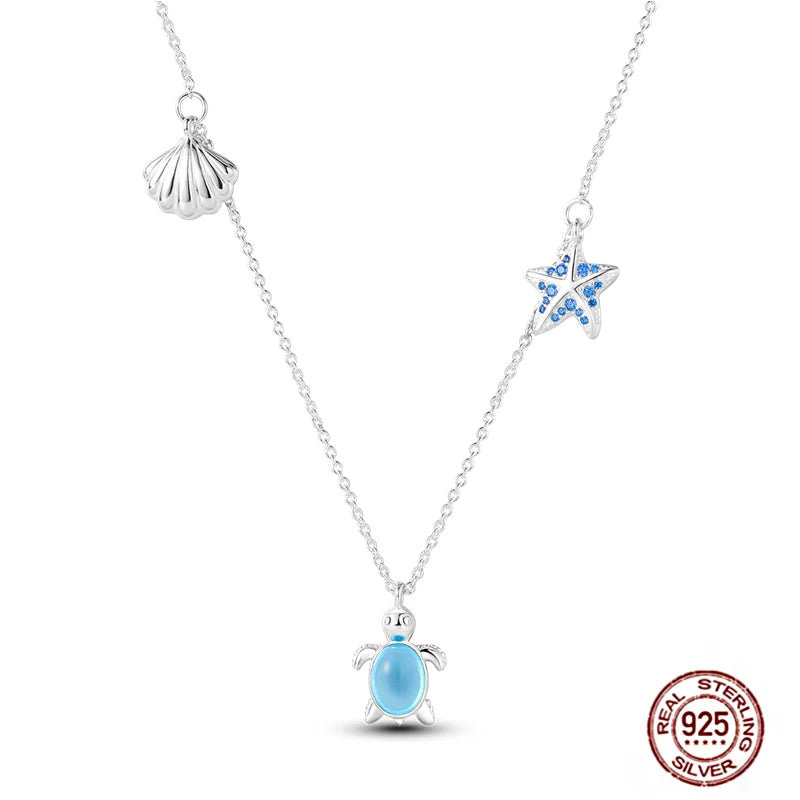 925 Sterling Silber blau Teufel Augen Palme Original Halskette Einhorn überlappen runde funkelnde Anhänger für Frauen Luxus Schmuck Geschenk