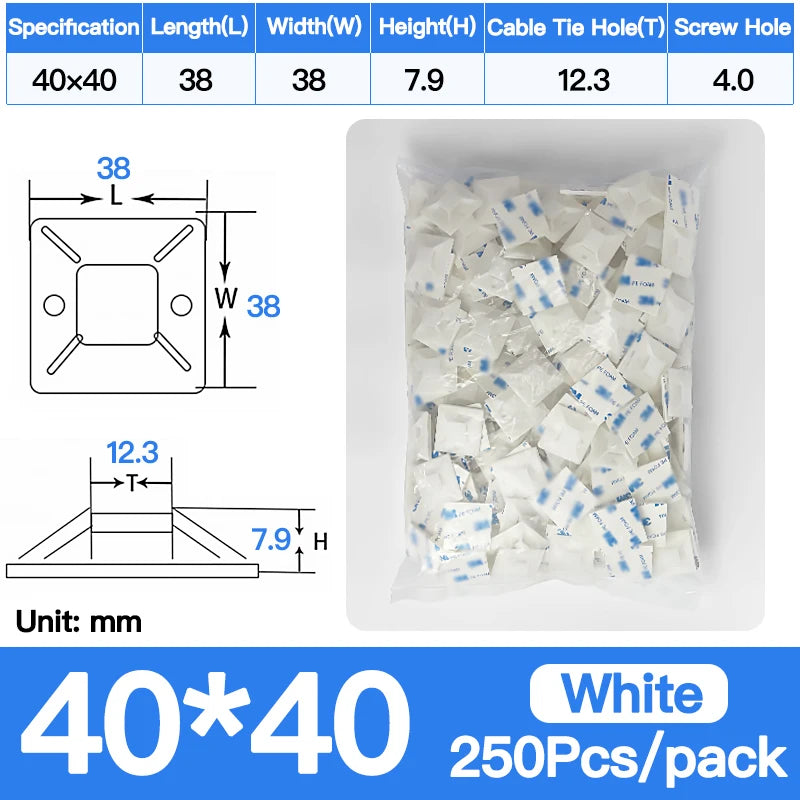 250/500/1000 Stück Kabel-Draht-Clip-Klemme, langlebige Kabelbinder-Montagebasis mit selbstklebender Rückseite für die Wand zu Hause