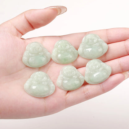 1-teiliger Naturstein-Smaragd-Jadeit, geschnitzter Buddha-Form-Anhänger mit Loch, Jade für Schmuckherstellung, DIY-Halskette, Armband, Zubehör