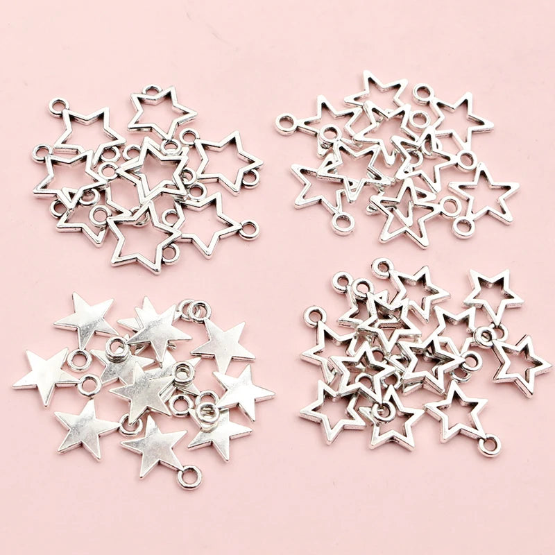 100 Stück kleine Stern-Charms-Anhänger, Antik-Silber, Legierung, Metall, DIY-Schmuckherstellung, Zubehör für Ohrringe, Armbänder, Halsketten