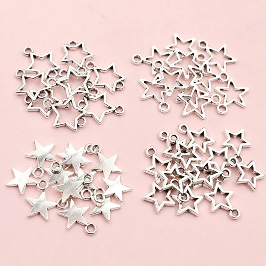 100 Stück kleine Stern-Charms-Anhänger, Antik-Silber, Legierung, Metall, DIY-Schmuckherstellung, Zubehör für Ohrringe, Armbänder, Halsketten