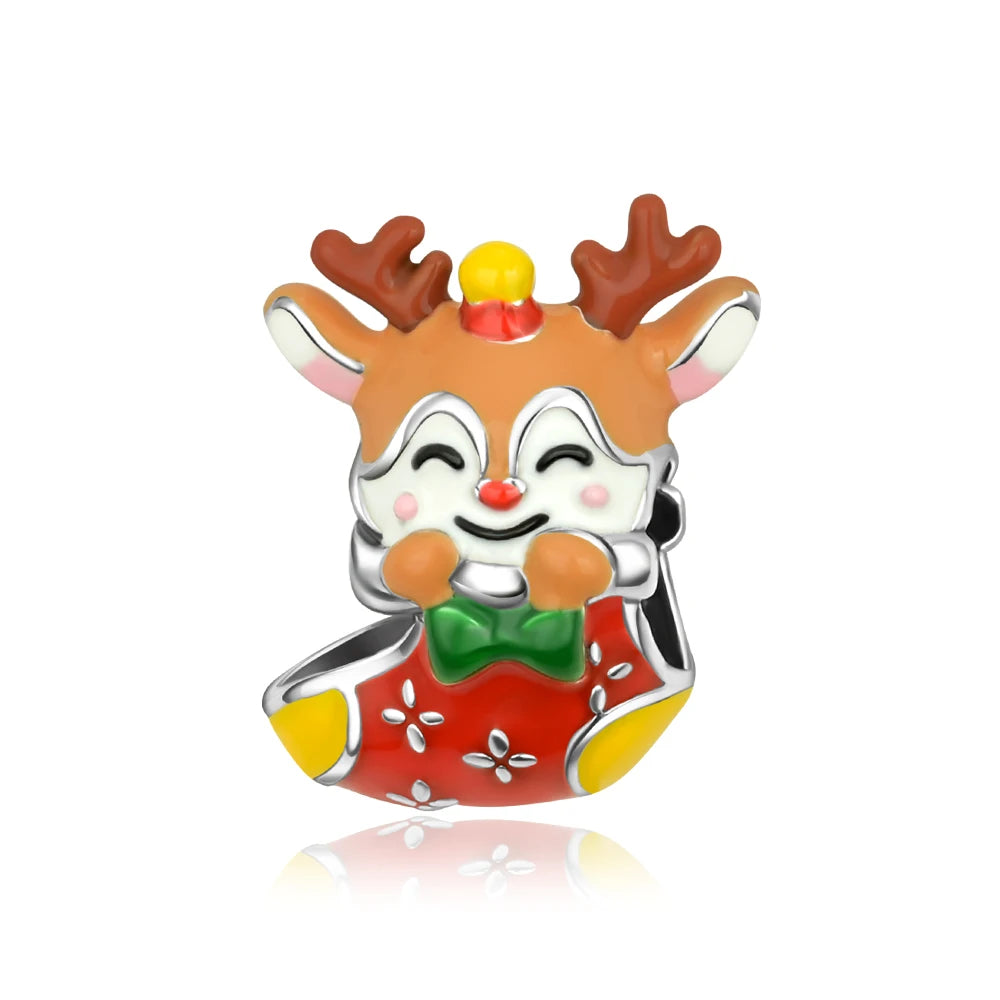 Frohe Weihnachten-Charm aus 925er-Sterlingsilber, Kiefernbaum, Weihnachtsmann, Schneehaus, passend für DIY-Armbänder, Halsketten, Urlaubs- und saisonale Geschenke