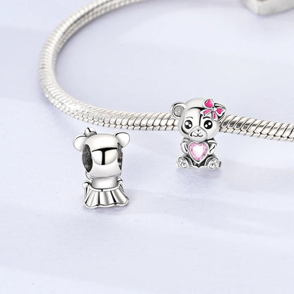 Rosa Charms aus 925er-Sterlingsilber, Perlen, Schmetterling, Parfümflasche, Krone, herzförmiger Zirkon, Charms für Frauen, feiner DIY-Schmuck, Geschenke