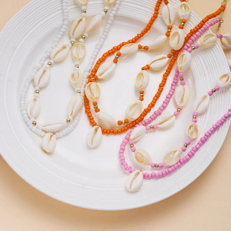 Doppelschicht Strand Muschel Halsband Halsketten Böhmische Natürliche Shell Kurzen Kragen Für Frauen Seil Kette Halsband Zubehör