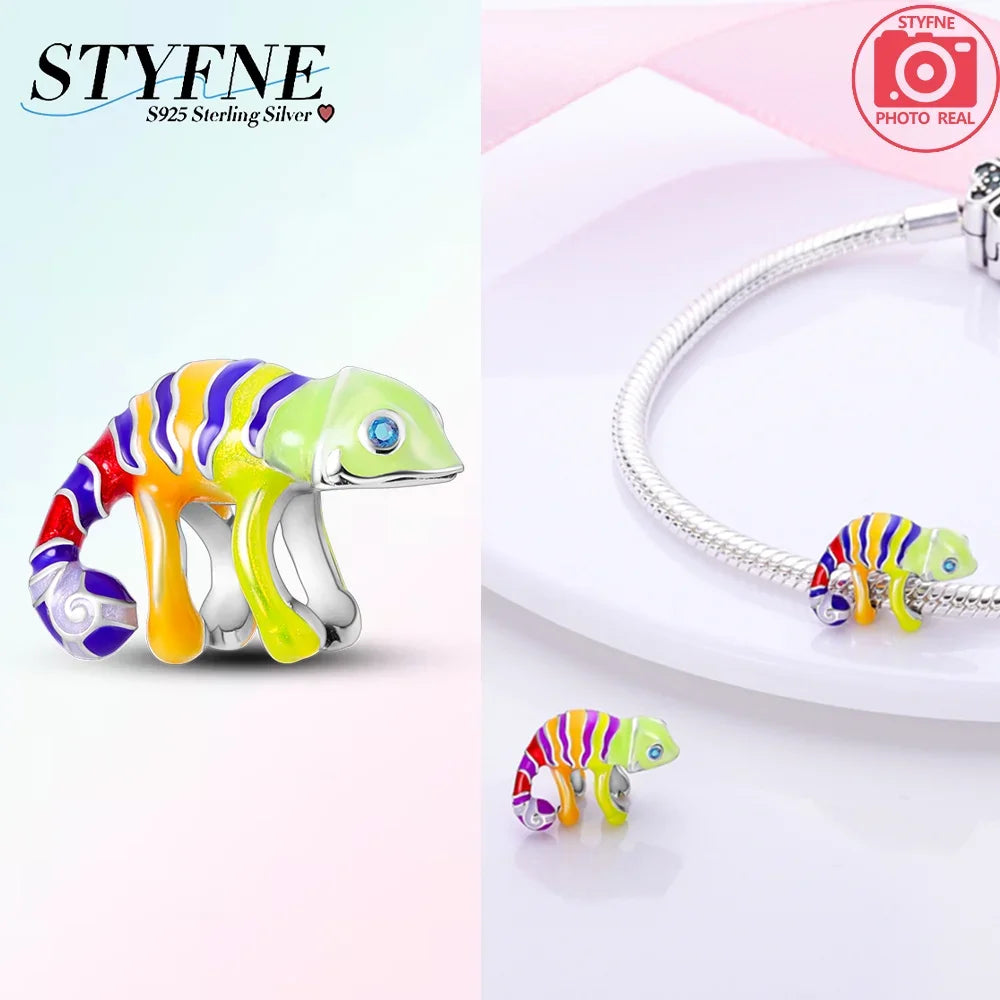 Charms aus 925er-Sterlingsilber, Chamäleon, leuchtende Glühwürmchen-Schmetterlings-Charms, Perlen, passend für 925 Original-Armbänder, feine DIY-Schmuckherstellung