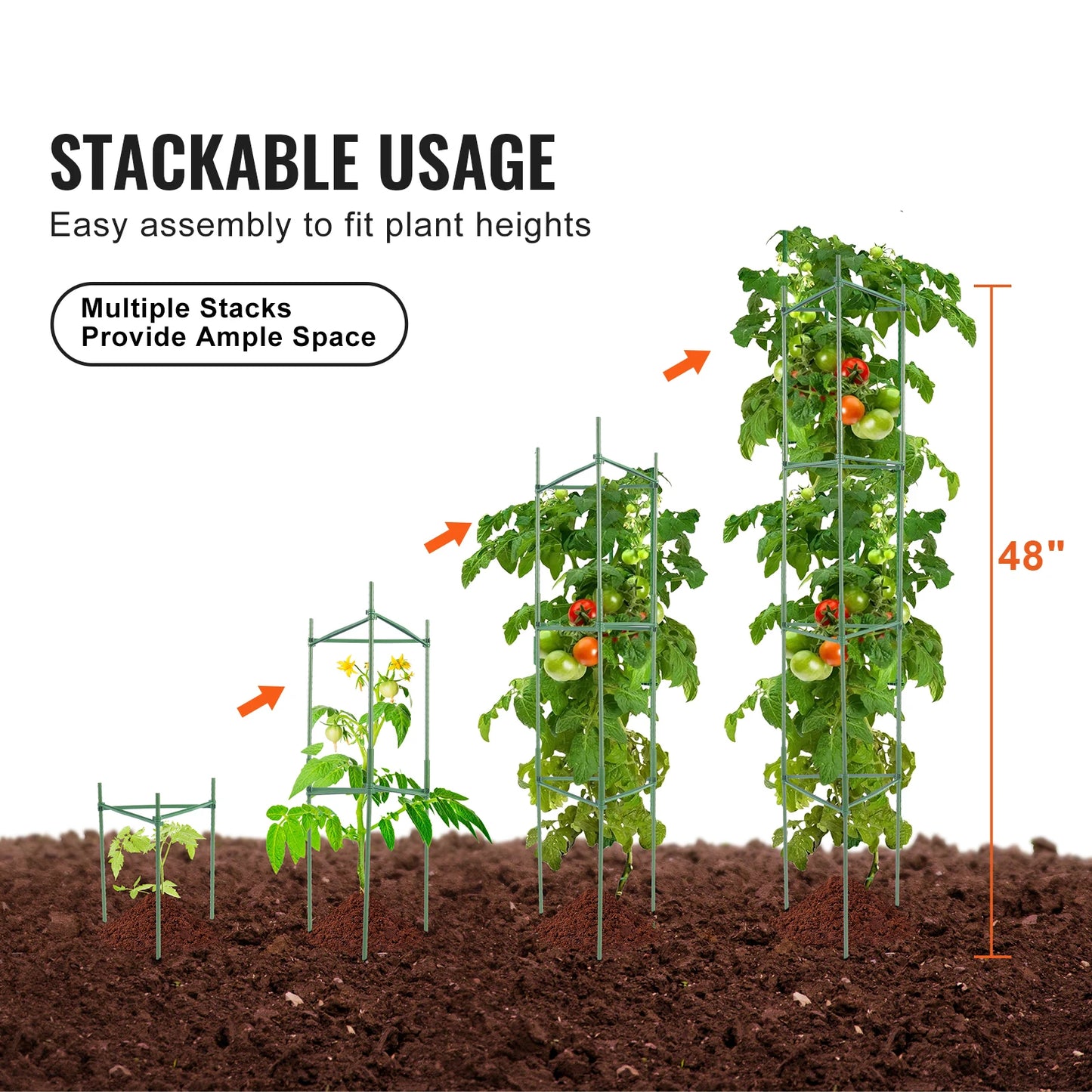 SucceBuy 6er-Pack Tomatenkäfige für Gartenspalier, Pflanzenpfähle, Stütze für Hochbeet, Gemüse, Blumen, Kletterpflanzen