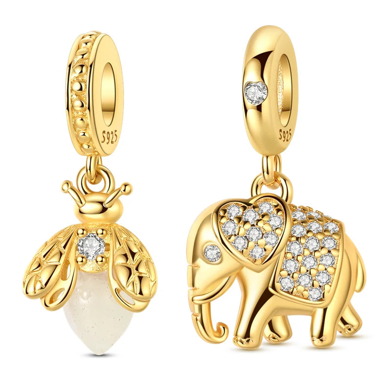 Goldfarbene Charms aus 925er Sterlingsilber, original goldene Sicherheitskette, runder Abstandshalter-Clip-Charm, DIY-Schmuck für Damen, Armband, Geschenk