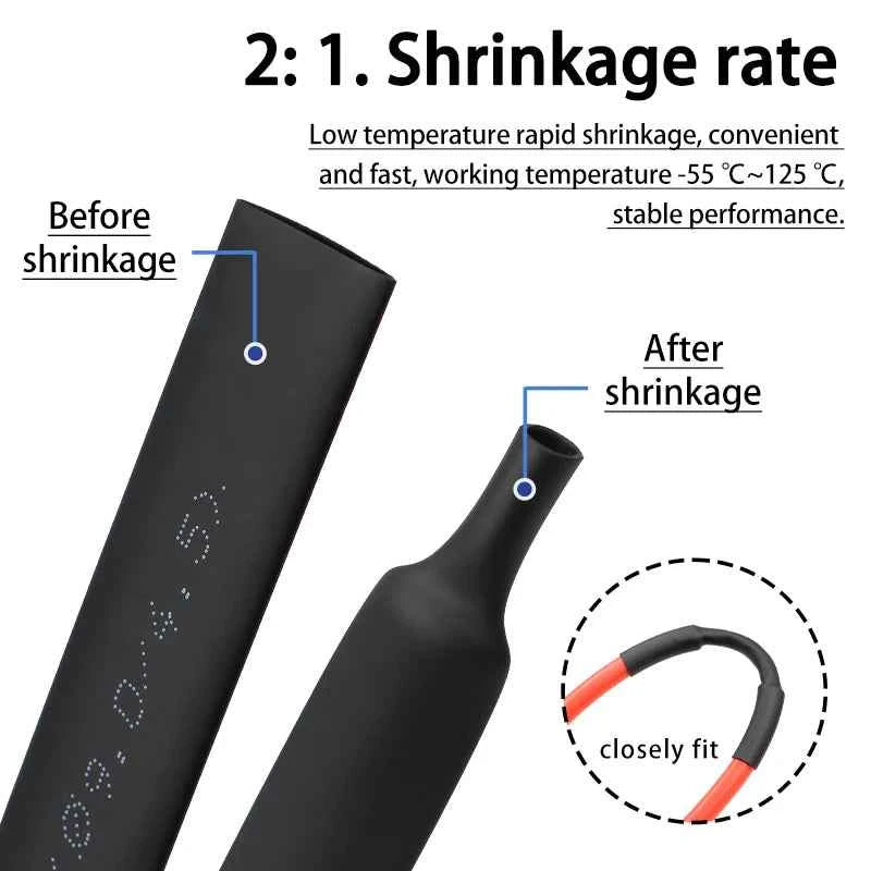 5 m, 2:1 Schrumpfschlauch, Durchmesser 0,6 mm ~ 50 mm, wasserdicht, zum Selbermachen, zum Ummanteln von Drähten und Kabeln, Reparatur ohne Kleber, Polyolefin-Schlauch