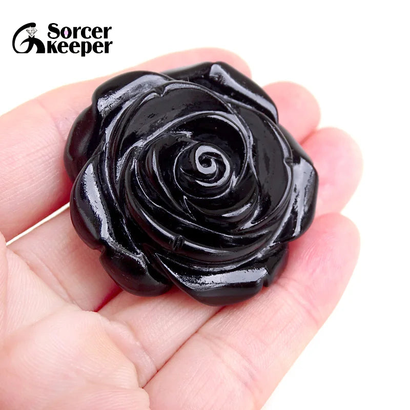 Großhandel Hand schnitzen Rose Blume Kristall natürlichen schwarzen Achat Stein Anhänger DIY Männer Frauen Halskette für Schmuck herstellung bo338