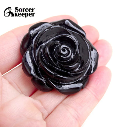 Großhandel Hand schnitzen Rose Blume Kristall natürlichen schwarzen Achat Stein Anhänger DIY Männer Frauen Halskette für Schmuck herstellung bo338