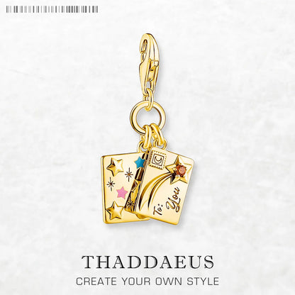 Vergoldeter Liebesbrief-Umschlag-Anhänger, baumelnder Charm, 925er Sterlingsilber, edler Schmuck, romantisches Geschenk für Frauen