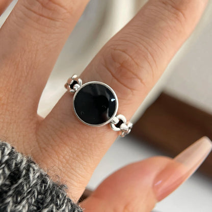 925 sterling silver rings for women, couples, minimalist, handmade, simple black stone ring, fine jewelry, gift, hypoallergenic