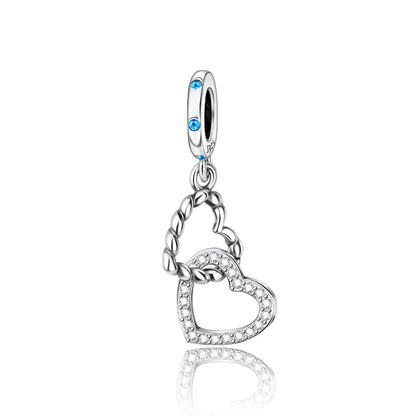 Romantischer 925 Sterling Silber Liebesschlüssel Herz-zu-Herz Charm für DIY Armband Halskette Verlobung Party Geschenke