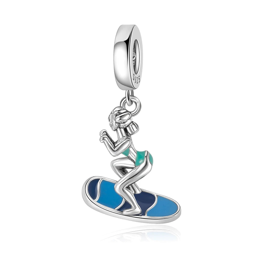 Gemütlicher Charm aus 925er-Sterlingsilber für Strandausflüge, hawaiianischer Bikini, Surfen, Kokosnussbaum, passend für DIY-Armbänder, Halsketten, Reisesouvenirs