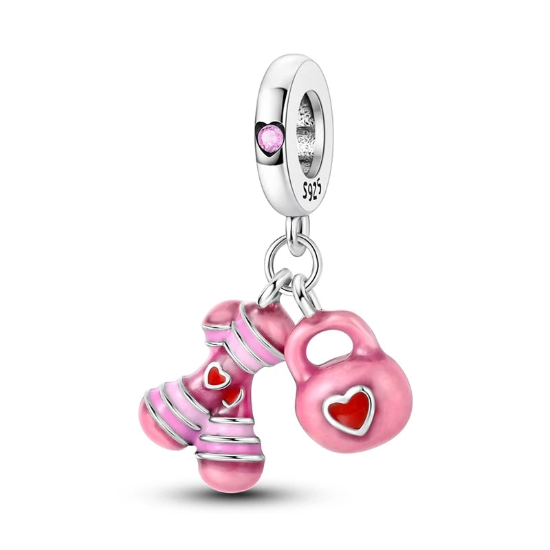 Neue 2025 925 Sterling Silber Charms Perlen Liebe Herz Rosa Original Charm Anhänger Fit Charm Armbänder DIY Schmuck Geburtstag Geschenk