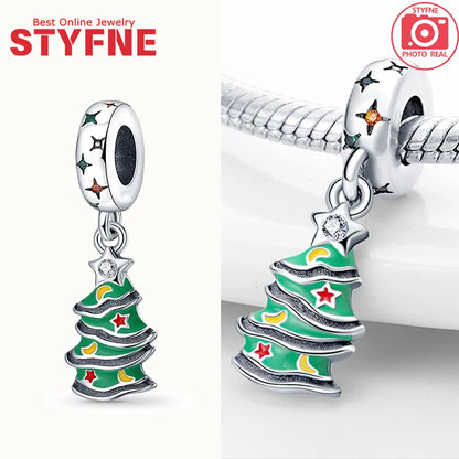 S925 Silber Weihnachten Schneeflocke Charms Herzförmige Glänzende Zirkon Perle Fit Original Armband Diy Edlen Schmuck Weihnachten Geschenk