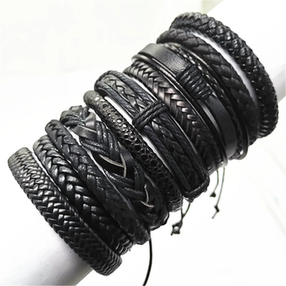 10 Pcs/Set Black Wrap Woven New Fashion Handmade Men Bracelets Male Women Leather Bracelets Men Bangle Wholesale Jewelry Gift