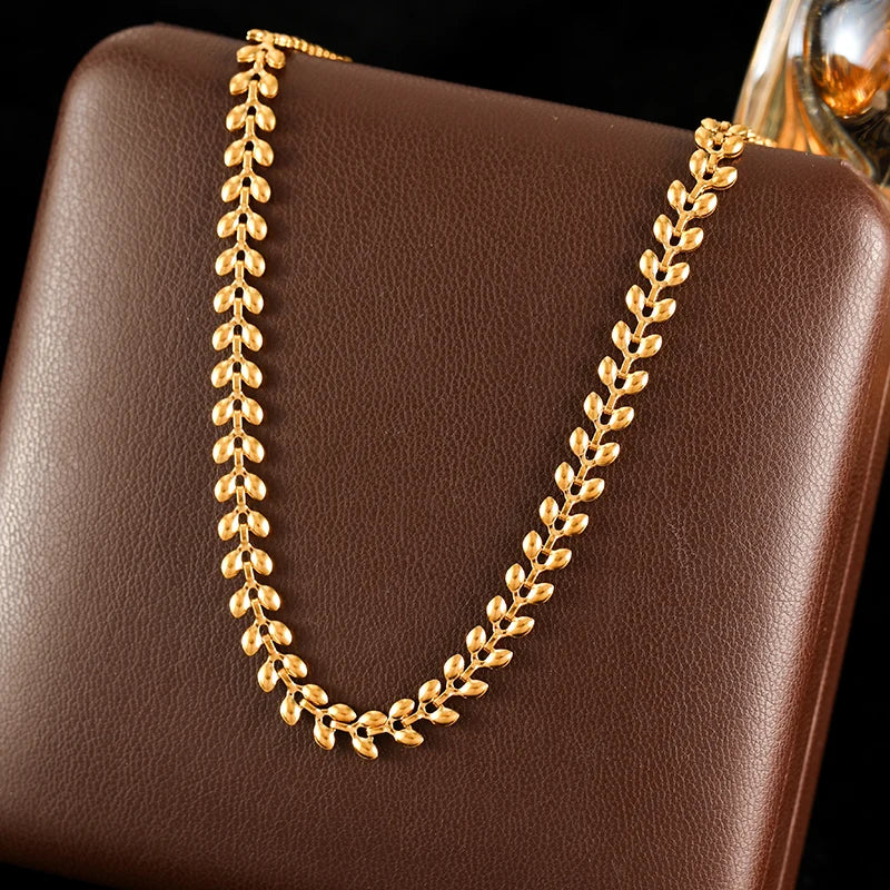 GANEMLY 316l Edelstahl Mode Blätter Kette Halskette für Frauen Charme 18K Metall Kragen Aussage Halskette Wasserdicht