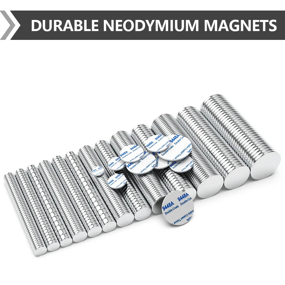 Superstarker Neodym-Magnet mit doppelseitigem Klebeband, runder NdFeB N35-Magnet, starker Permanentmagnet, Kühlschrankmagnet