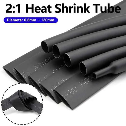 1/2/5M Schwarzer 2:1 Schrumpfschlauch Durchmesser 0,6mm~120mm Kabelreparatur-Schutz Polyolefin Isolierter Schrumpfbarer Kabelmantel