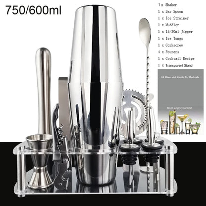 12 Stück Schwarz/Roségold/Silber 800/750/600 ml Boston Shaker Barkeeper Kit Cocktail Shaker Set Bar Werkzeuge Ständer Cocktail Rezept