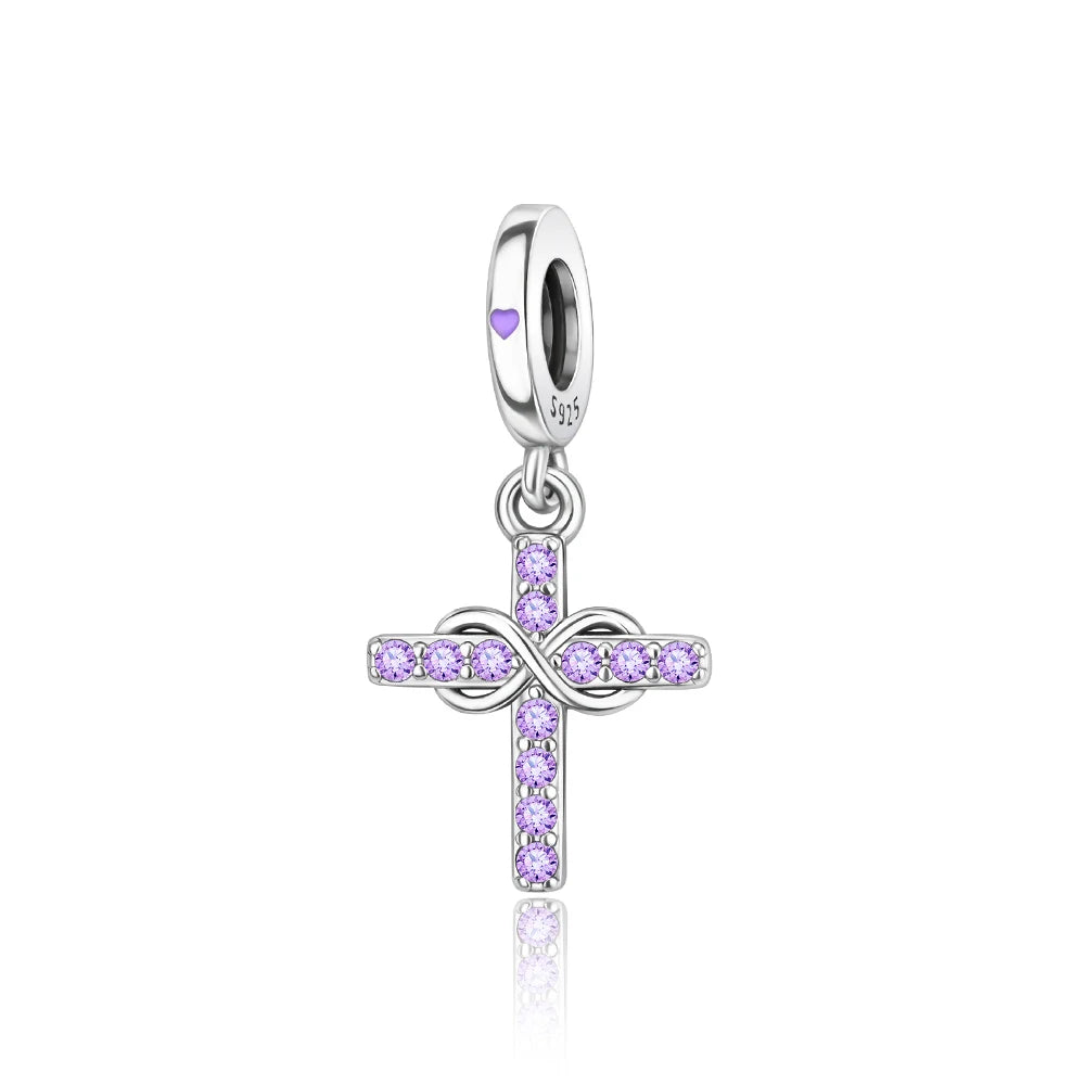 Charm-Anhänger aus 925er-Sterlingsilber mit eingelegten herzförmigen Perlen und Rosen-Anhänger, passend für Schlangenarmband, Boutique-Halskette, lila Anhänger, Geschenk