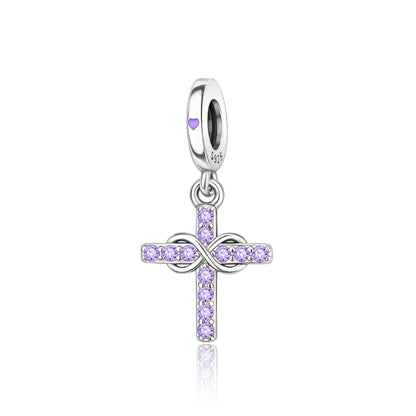 Charm-Anhänger aus 925er-Sterlingsilber mit eingelegten herzförmigen Perlen und Rosen-Anhänger, passend für Schlangenarmband, Boutique-Halskette, lila Anhänger, Geschenk