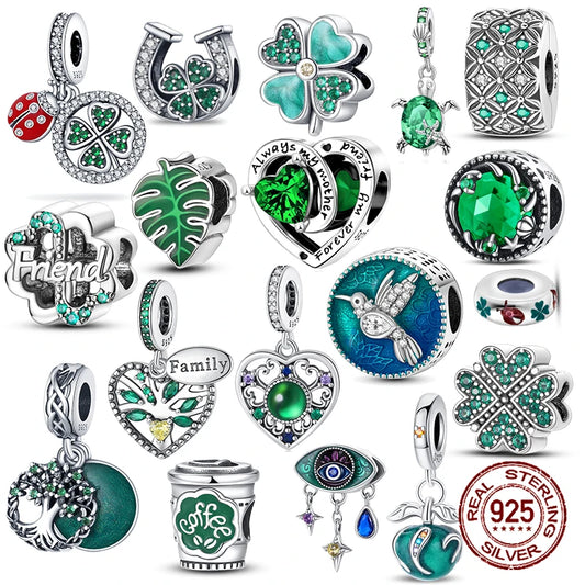 Anhänger aus 925er-Sterlingsilber, grüne Serie, Blumenbaum, Apfel-Anhänger, DIY, feine Perlen, passend für Original-Charms-Armbänder, Damenschmuck, Diy