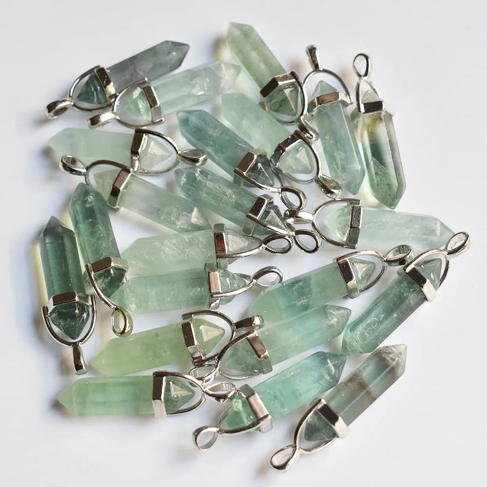 Großhandel 24 teile/los Mode qualität verschiedene naturstein amethyst säule charms chakra Anhänger & halsketten für die herstellung kostenlos