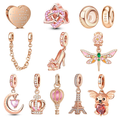 Herzförmige Sicherheitskette und Mond-Anhänger aus 925er-Sterlingsilber, passend für Armbänder, exquisite Halskette, Roségold-Anhänger, Geschenke