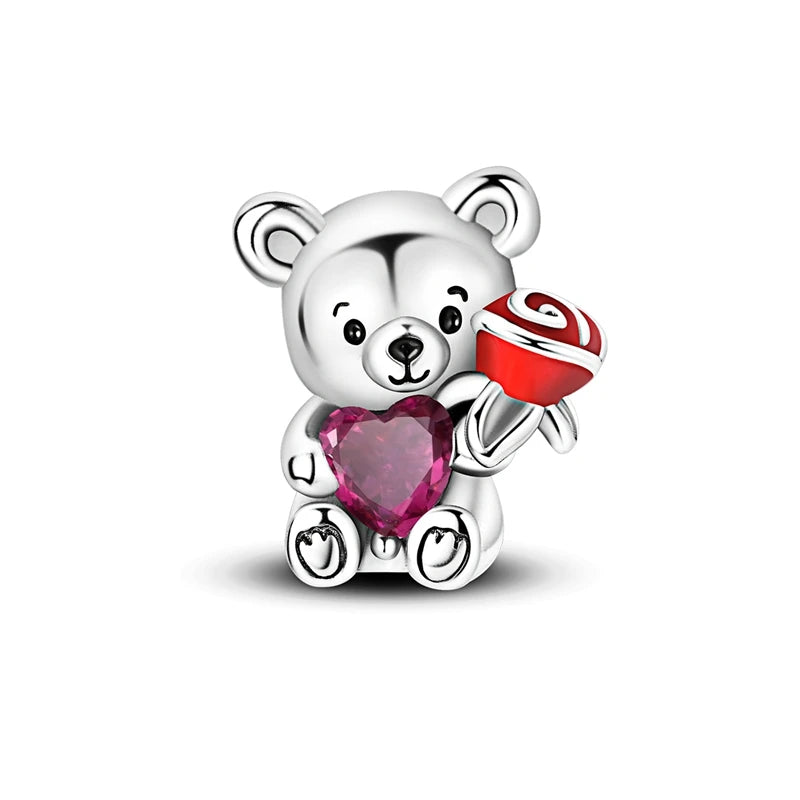 Neue 2025 925 Sterling Silber Charms Perlen Liebe Herz Rosa Original Charm Anhänger Fit Charm Armbänder DIY Schmuck Geburtstag Geschenk