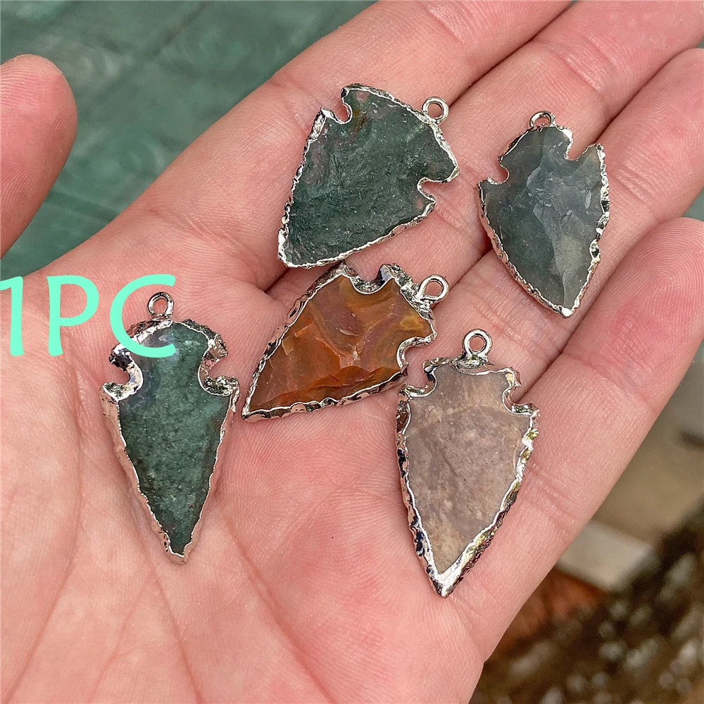 Echte Stein Pfeile Halskette Anhänger Rohkristall Quarz Anhänger Handwerk Amethyst Obsidian Pfeilspitze Energie Glücksbringer Herstellung Diy