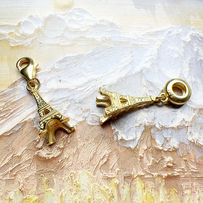 Modischer vergoldeter Charm-Anhänger, Eiffelturm, 925er Sterlingsilber, edler Schmuck, klassisches Geschenk für Damen und Herren