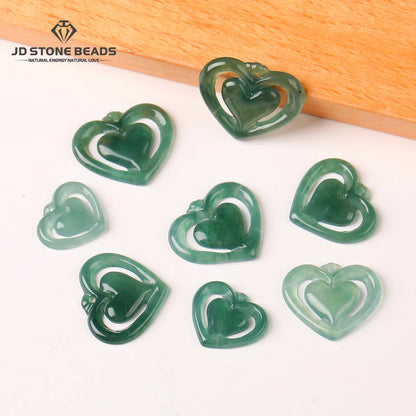1 piece natural stone Guatemala jadeite carved heart shape emerald bead for jewelry making DIY necklace bracelet charms accessories