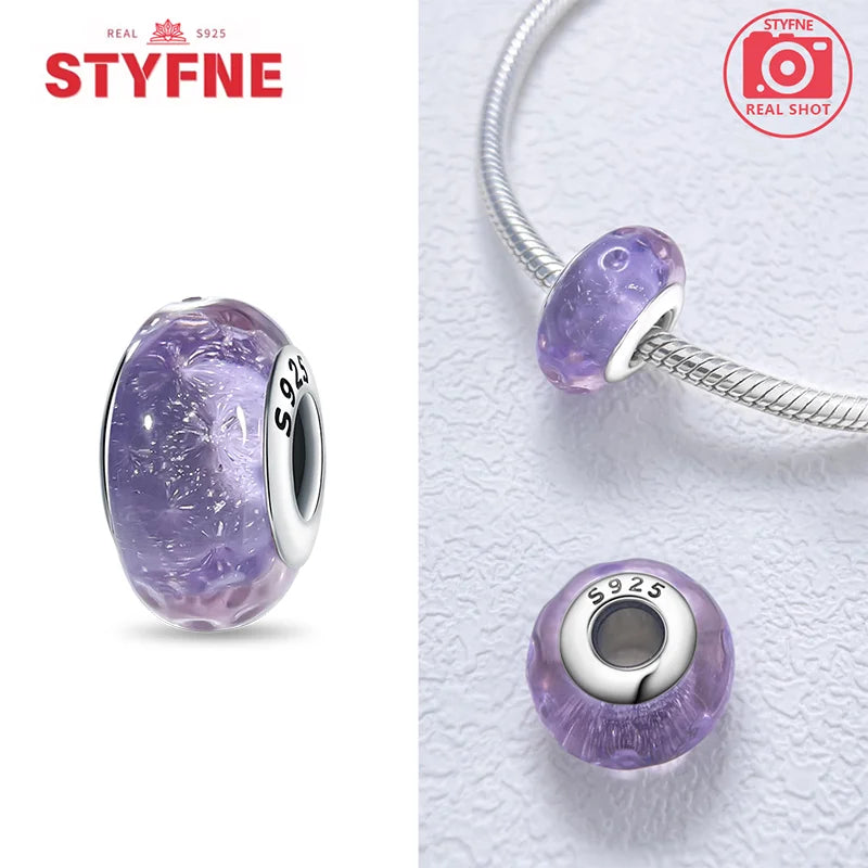 Echtes Sterlingsilber 925, Blumen-Charms, Glas, neue Original-Perle, bunt, Murano, passend für Original-Armbänder, DIY für Frauen, Schmuck, Geschenke