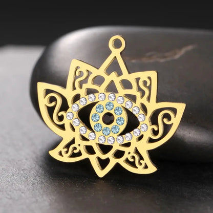 Teamer Lotusblume mit Zirkon-Augen-Charms für Frauen, Edelstahl, exquisite filigrane Halskette, Vintage-Schmuck, Geschenk, 2026, Neu